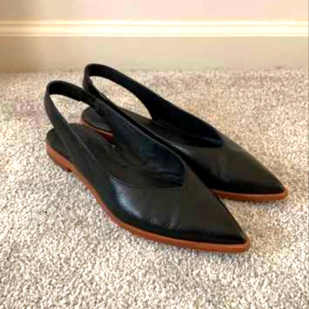Frye Black Leather Slingback Flats